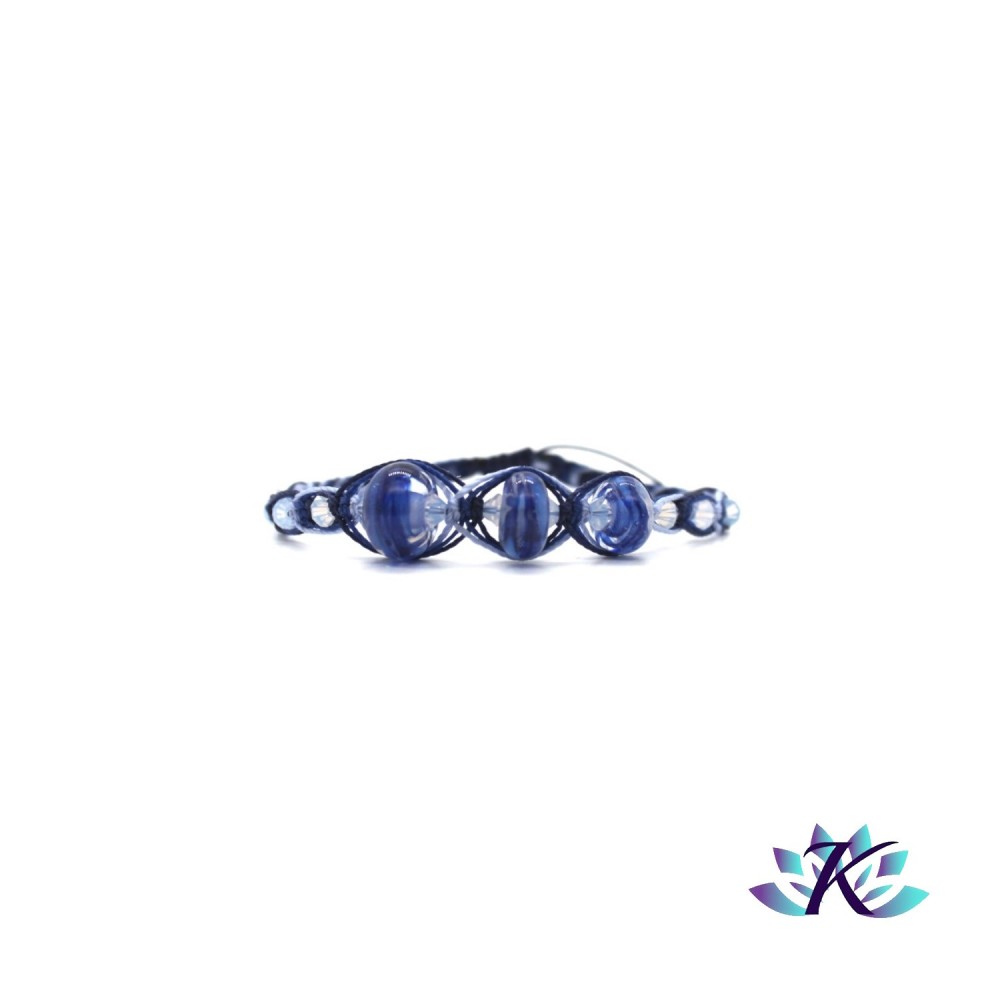 Bracelet Macramé Perles Verre Filé Murano Tons Bleus