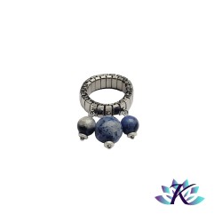 Bague Ajustable Acier Perles Pierres Gemmes : Sodalite