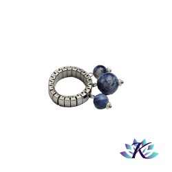 Bague Ajustable Acier Perles Pierres Gemmes : Sodalite