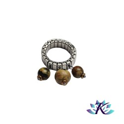 Bague Ajustable Acier Perles Pierres Gemmes : Rhyolite