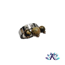 Bague Ajustable Acier Perles Pierres Gemmes : Rhyolite