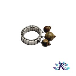 Bague Ajustable Acier Perles Pierres Gemmes : Rhyolite