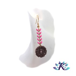 Boucles d'Oreilles Fleurs  Marrons en Verre 16mm Zirconium Rose