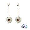 Boucles d'oreilles Fleurs Tissées Cristal et Verre - Vert - Cuivre - Rouge