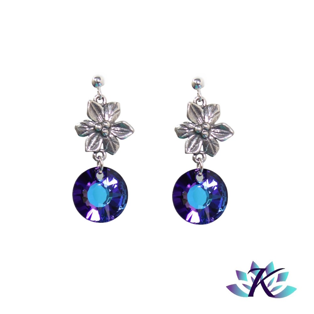 Boucles d'Oreilles Fleurs Argent 925 Disque Cristal Sun 12mm - Heliotrope