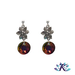 Boucles d'Oreilles Fleurs Argent 925 Disque Cristal Sun 12mm - Volcano