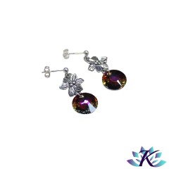 Boucles d'Oreilles Fleurs Argent 925 Disque Cristal Sun 12mm - Volcano