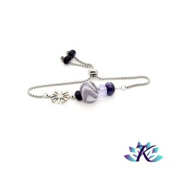 Bracelet Perles Verre Filé Murano Tons Violets - Blanc