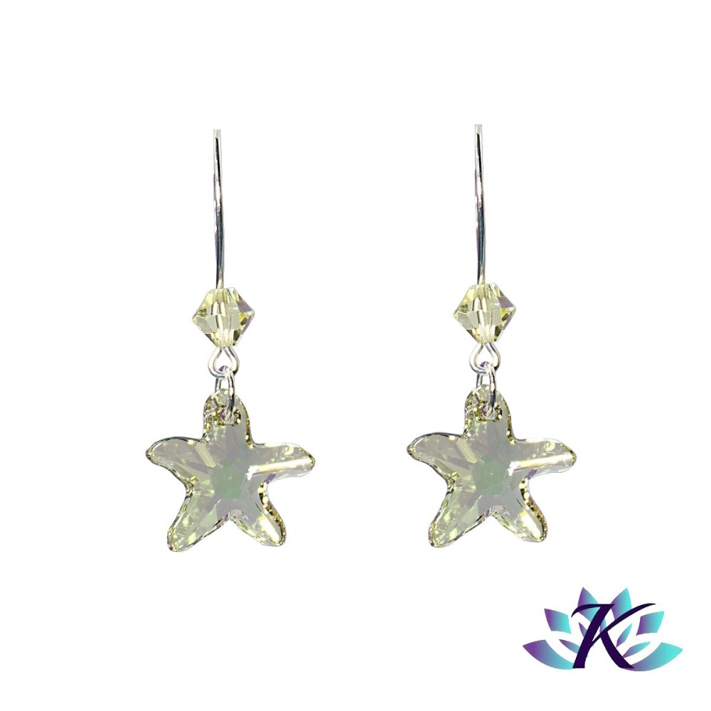 Boucles d'Oreilles Argent 925 Etoile Cristal Starfish 16mm - Luminous Green