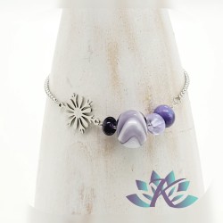 Bracelet Perles Verre Filé Murano Tons Violets - Blanc