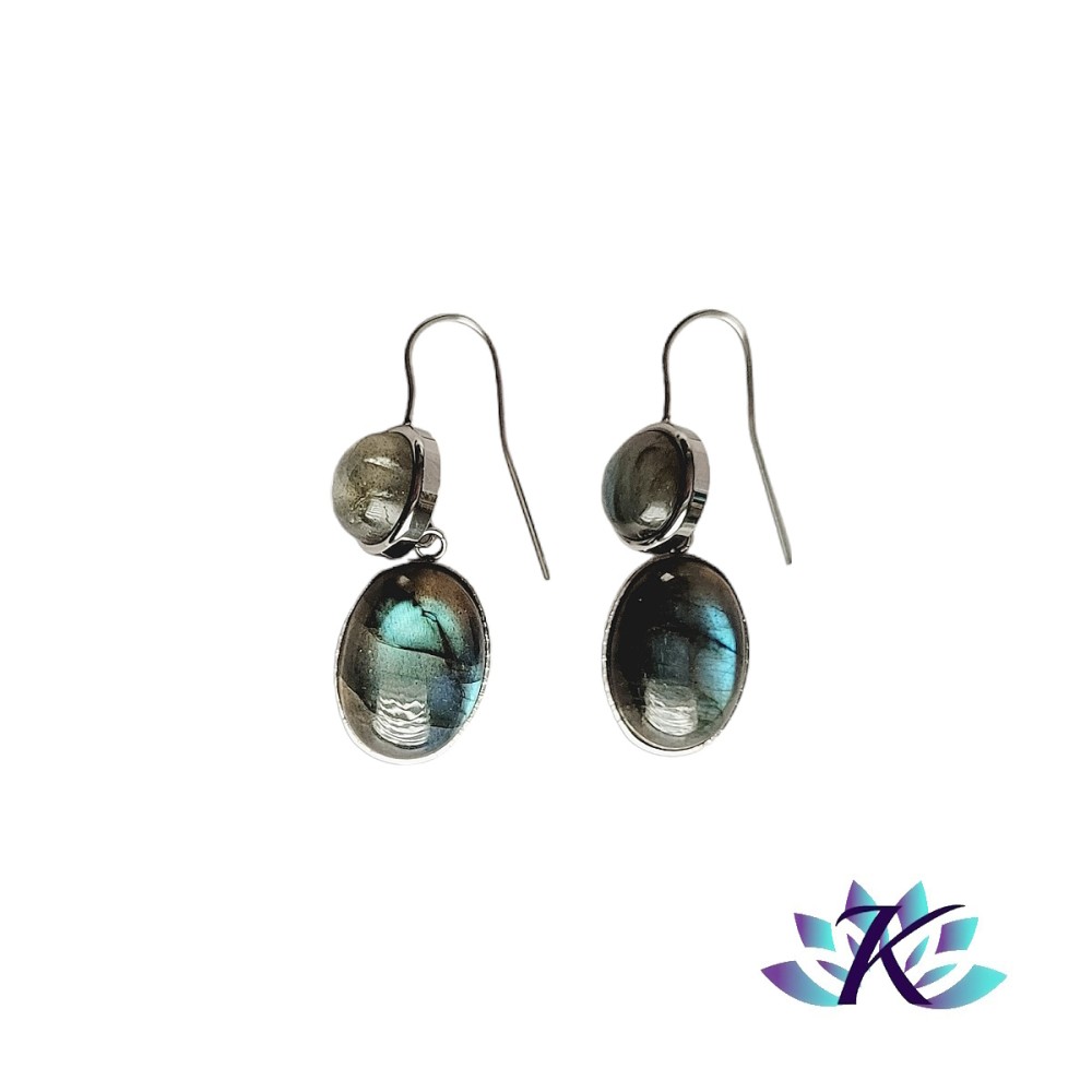 Boucles d'oreilles Clous Acier Inox Pierres Gemmes : Labradorite