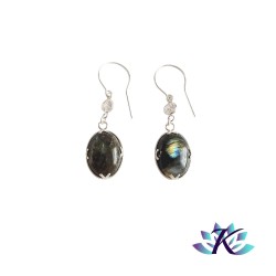 Boucles d'Oreilles Argent 925 Perles Pierres Gemmes : Labradorite Zirconium