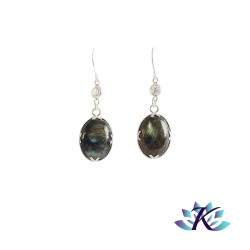 Boucles d'Oreilles Argent 925 Perles Pierres Gemmes : Labradorite Zirconium