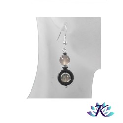 Boucles d'oreilles Argent 925 Perles Pierres Gemmes : Hématite Calcédoine Grise