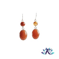 Boucles d'Oreilles Argent 925 Perles Pierres Gemmes : Cornaline Sardonyx Rouge