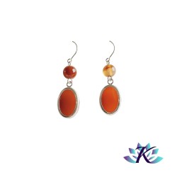 Boucles d'Oreilles Argent 925 Perles Pierres Gemmes : Cornaline Sardonyx Rouge