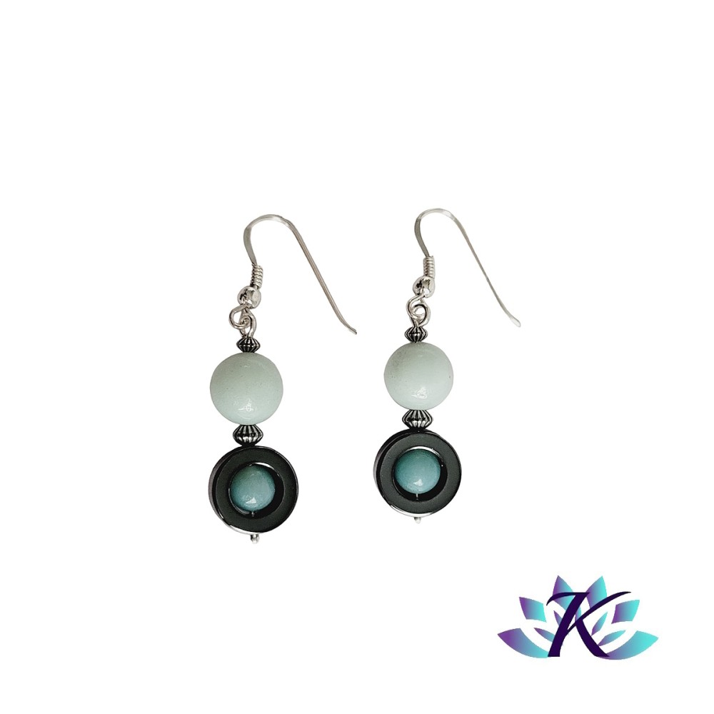 Boucles d'oreilles Argent 925 Perles Pierres Gemmes : Hématite  - Amazonite