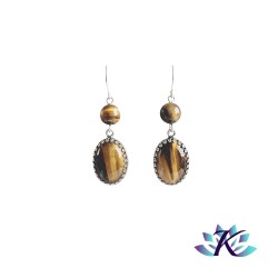 Boucles d'Oreilles Argent 925 Perles Pierres Gemmes : Oeil de Tigre