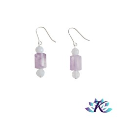 Boucles d'oreilles Argent 925 Perles Pierres Gemmes :  Calcédoine - Améthyste