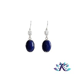 Boucles d'Oreilles Argent 925 Perles Pierres Gemmes : Lapis Lazuli Zirconium