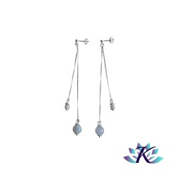 Boucles d'oreilles Argent 925 Perles Pierres Gemmes : Calcédoine Bleue