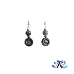 Boucles d'oreilles Argent 925 Perles Pierres Gemmes : Hématite  - Améthyste