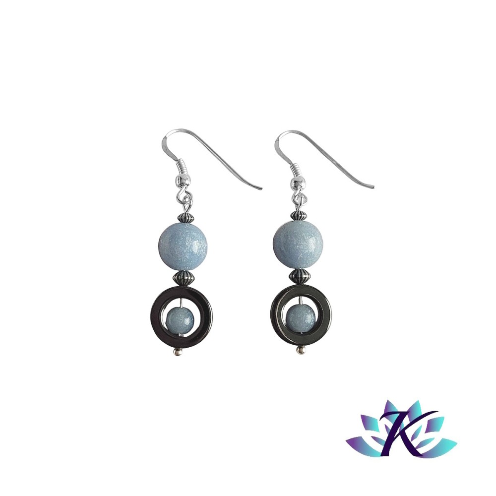 Boucles d'oreilles Argent 925 Perles Pierres Gemmes : Hématite - Angelite