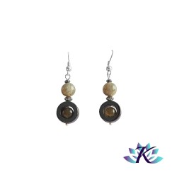 Boucles d'oreilles Argent 925 Perles Pierres Gemmes : Hématite - Labradorite