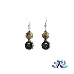 Boucles d'oreilles Argent 925 Perles Pierres Gemmes : Hématite - Rhyolite