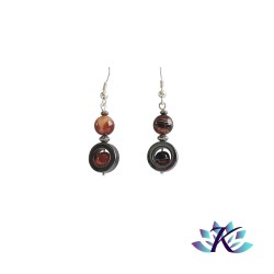 Boucles d'oreilles Argent 925 Perles Pierres Gemmes : Hématite - Sardonyx Rouge