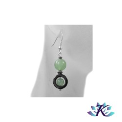 Boucles d'oreilles Argent 925 Perles Pierres Gemmes : Hématite - Aventurine Verte