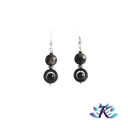 Boucles d'oreilles Argent 925 Perles Pierres Gemmes : Hématite - Obsidienne Dorée