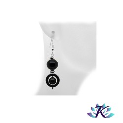 Boucles d'oreilles Argent 925 Perles Pierres Gemmes : Hématite - Œil de Faucon