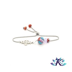 Bracelet Perles Verre Filé Murano Tons Violet - Corail - Turquoise