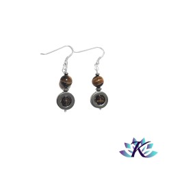 Boucles d'oreilles Argent 925 Perles Pierres Gemmes : Hématite - Œil de Tigre