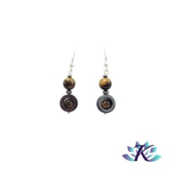 Boucles d'oreilles Argent 925 Perles Pierres Gemmes : Hématite - Œil de Tigre