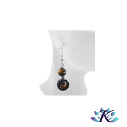 Boucles d'oreilles Argent 925 Perles Pierres Gemmes : Hématite - Œil de Tigre