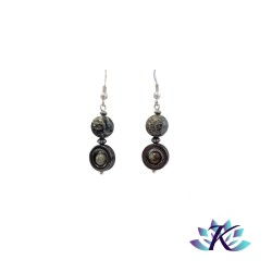 Boucles d'oreilles Argent 925 Perles Pierres Gemmes : Hématite - Opale Péruvienne