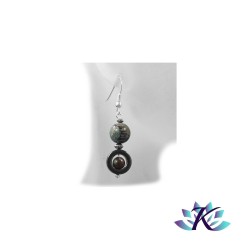 Boucles d'oreilles Argent 925 Perles Pierres Gemmes : Hématite - Opale Péruvienne