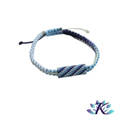 Bracelet Ajustable Macramé Tube 24x8mm Tissage Perles Miyuki Dégradé Bleu Jaune