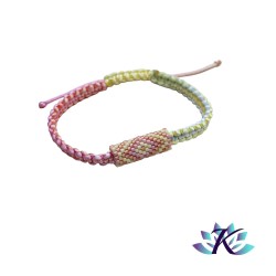 Bracelet Macramé Tube Perles Miyuki Réversible Dégradé Rose Jaune