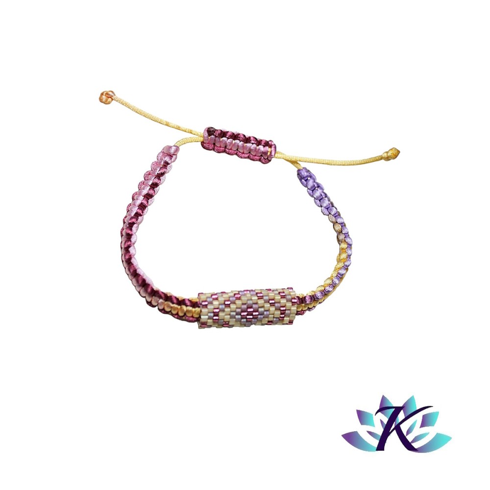 Bracelet Macramé Tube Perles Miyuki Réversible Dégradé Rose Violet Jaune