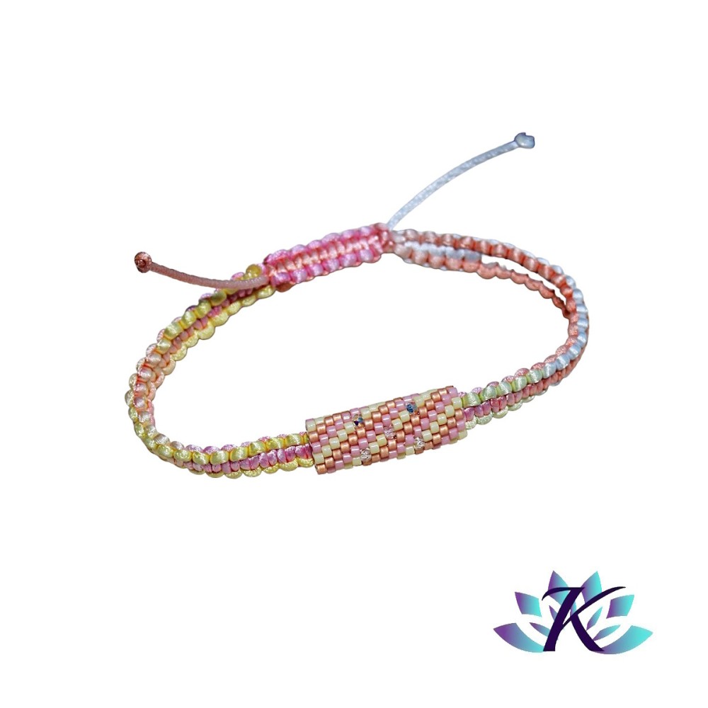 Bracelet Macramé Tube Perles Miyuki Cristal Réversible Dégradé Rose Jaune