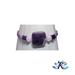 Bracelet Macramé Ajustable Tons Violets - Pierres Gemmes : Améthyste