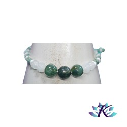 Bracelet Macramé Ajustable Tons Blanc Vert - Agate Mousse Labradorite Blanche