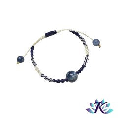 Bracelet Macramé Ajustable Tons Bleu Jaune - Pierre Gemme Cyanite Bleue