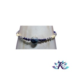 Bracelet Macramé Ajustable Tons Bleu Jaune - Pierre Gemme Cyanite Bleue