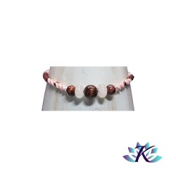 Bracelet Macramé Ajustable Tons Rose Bordeaux - Quartz Rose Oeil de Taureau