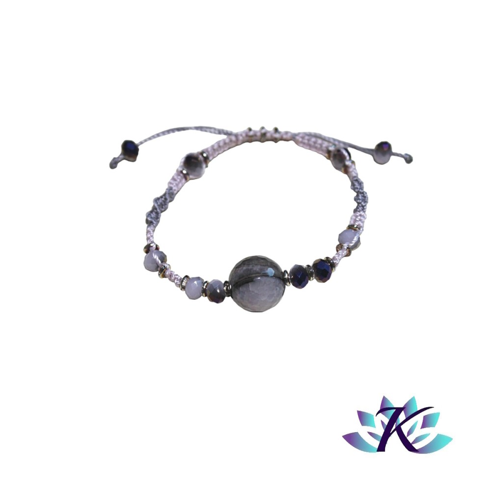 Bracelet Macramé Ajustable Tons Rose Violet - Perles Agate Teinté et Verre