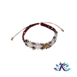 Bracelet Macramé - Perles Verre Etoiles - Bordeaux Beige